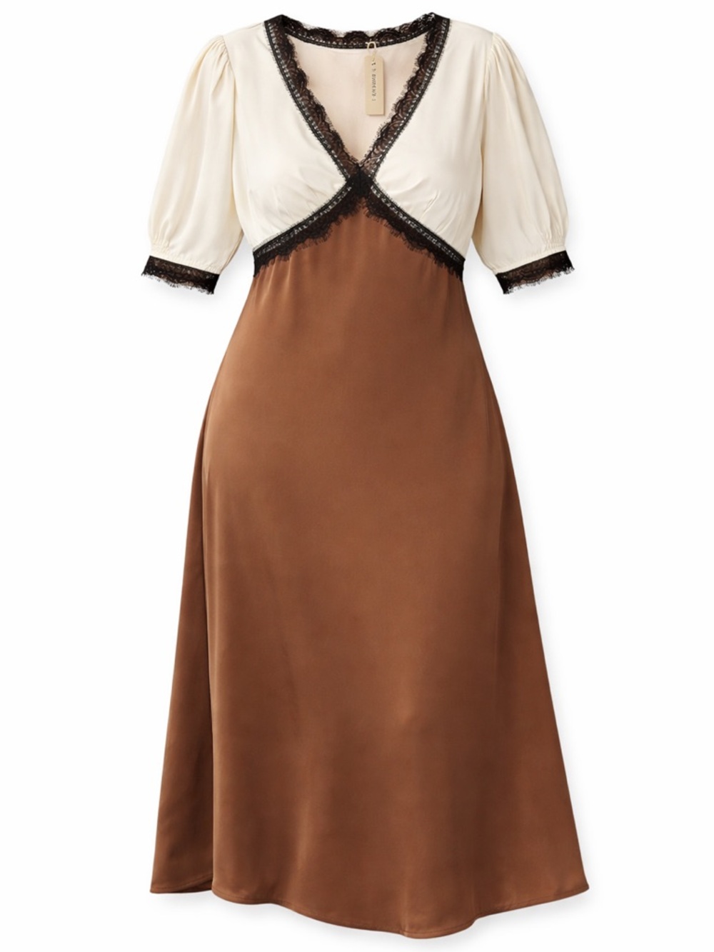 Anthro Lace Trim Midi Dress Cream Mocha 2X NWT